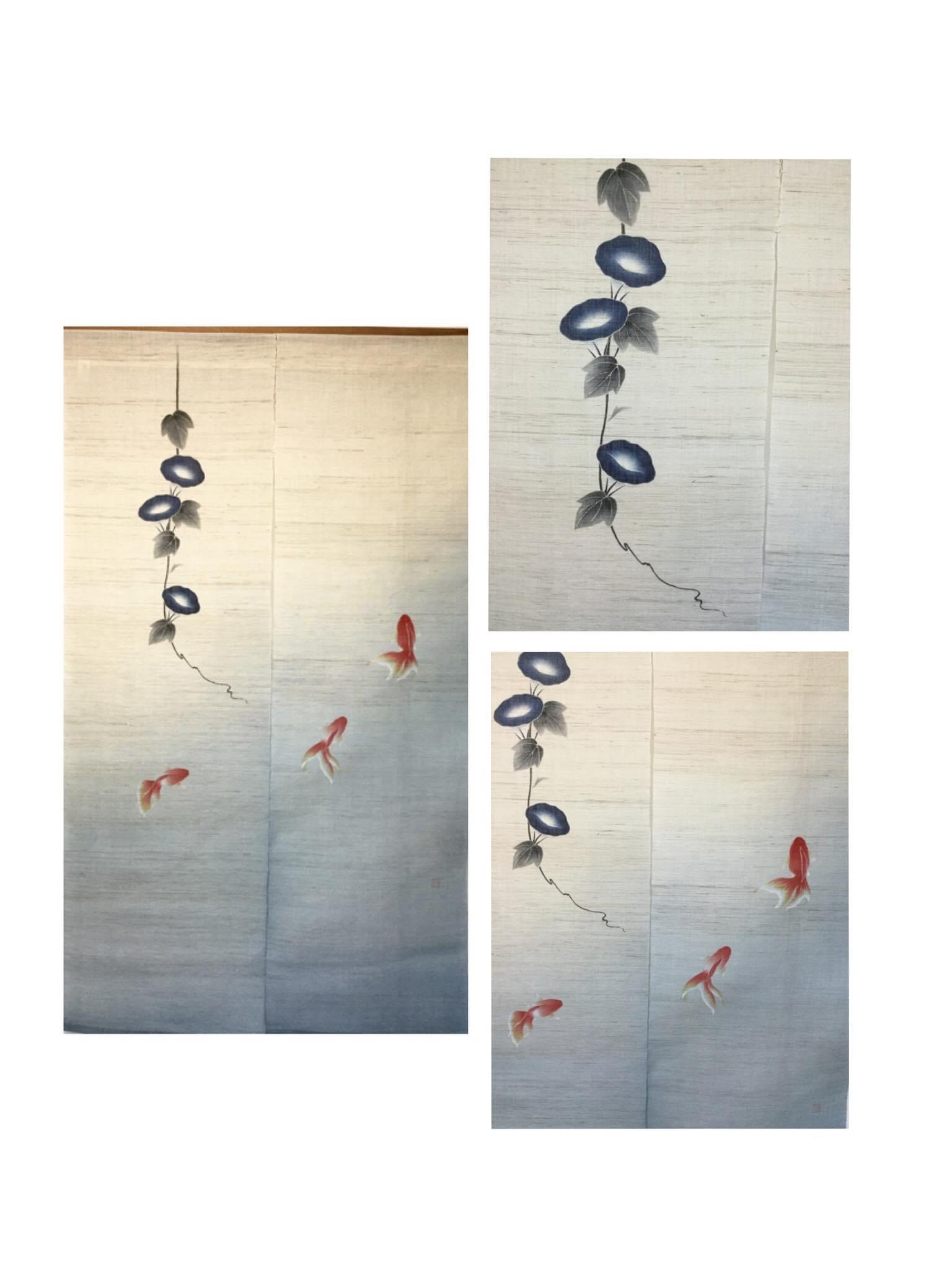 暖簾　朝顔に金魚