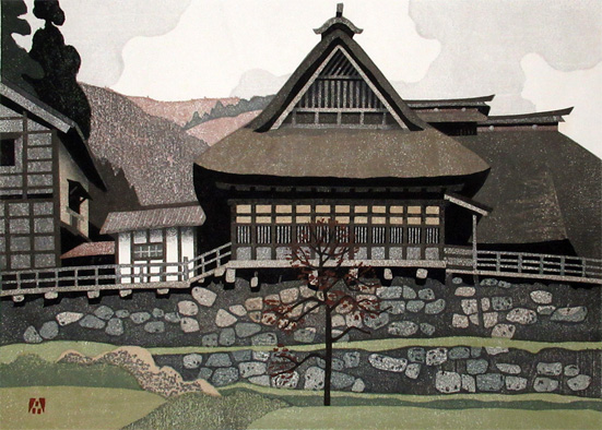 桧枝岐の家 南会津　1975 廣長威彦 作　4/50 版画 桧枝岐の家 南会津 1975 廣長威彦 作 4/50 版画