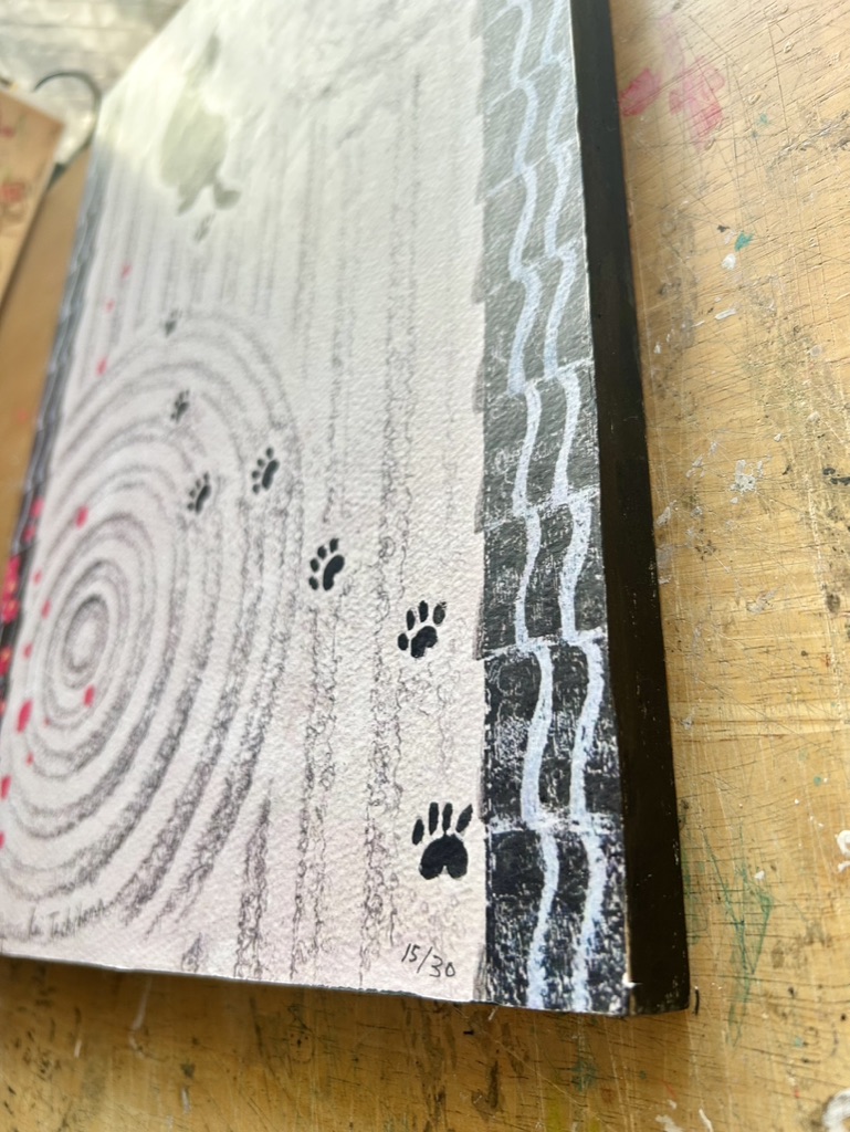 枯山水とサザンカと猫